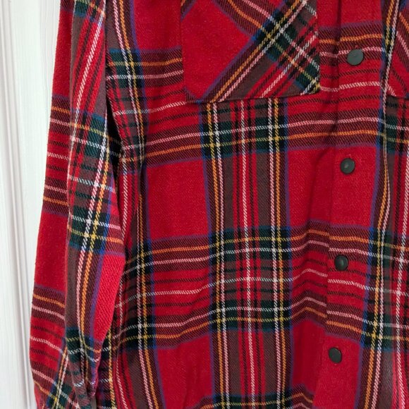 Forever 21 Men's Flannel Long Sleeve Button Down Shirt Jacket, Red Plaid, Large - Picture 7 of 14